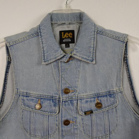 Lee Denim Vest Women's Size M Blue Denim Sleeveless Motorcycle Casual Moto - Picture 2 of 8